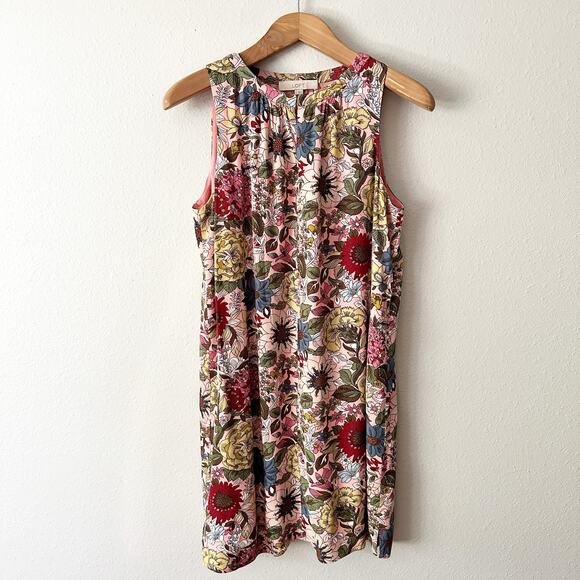 Loft Pink Garden Floral Print Sleeveless Shift Dress women's size large - Picture 2 of 11